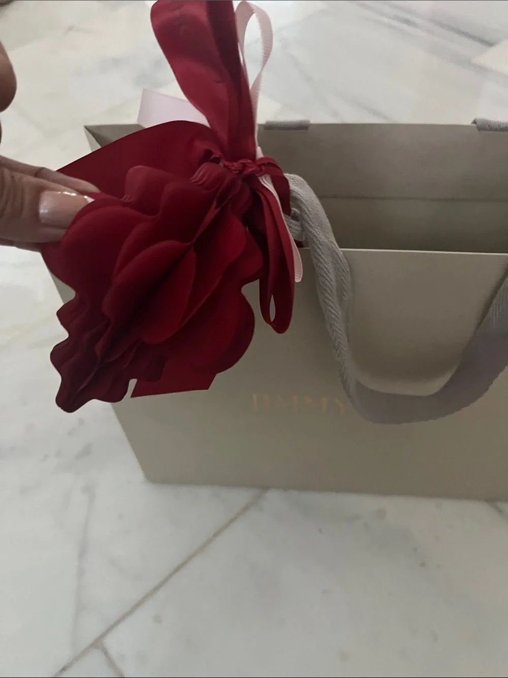Jimmy Choo Taupe Gift Folder with Red Flower and Pink Bow - Picture 7 of 7